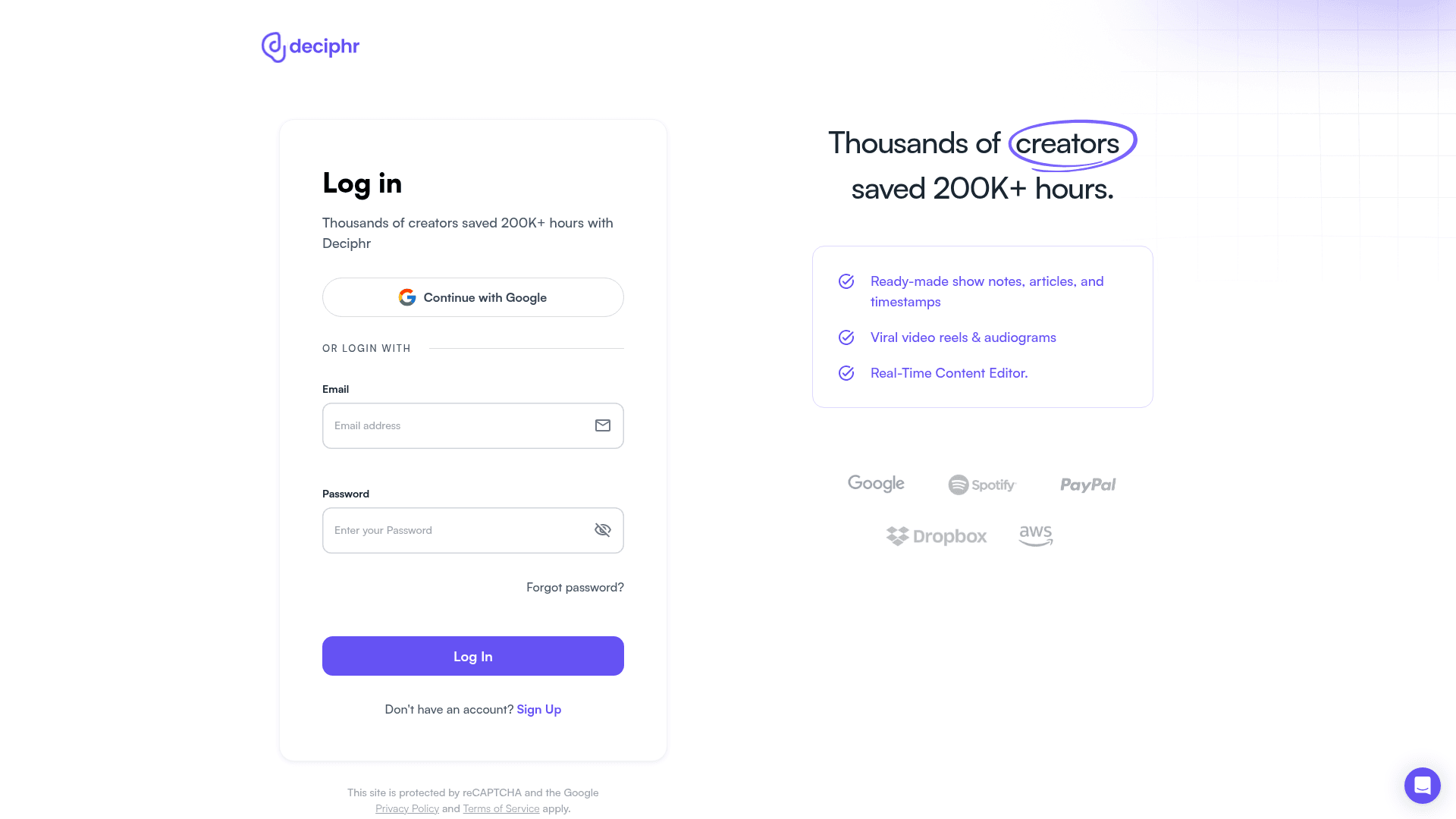 Deciphr AI homepage — AI-powered content creation for B2B marketers