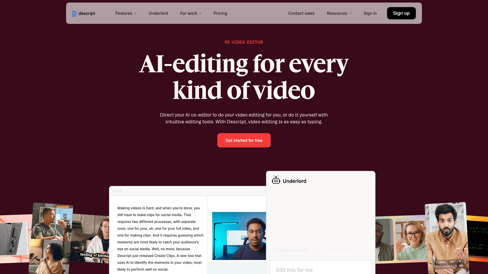 Descript homepage — all-in-one audio and video editing platform