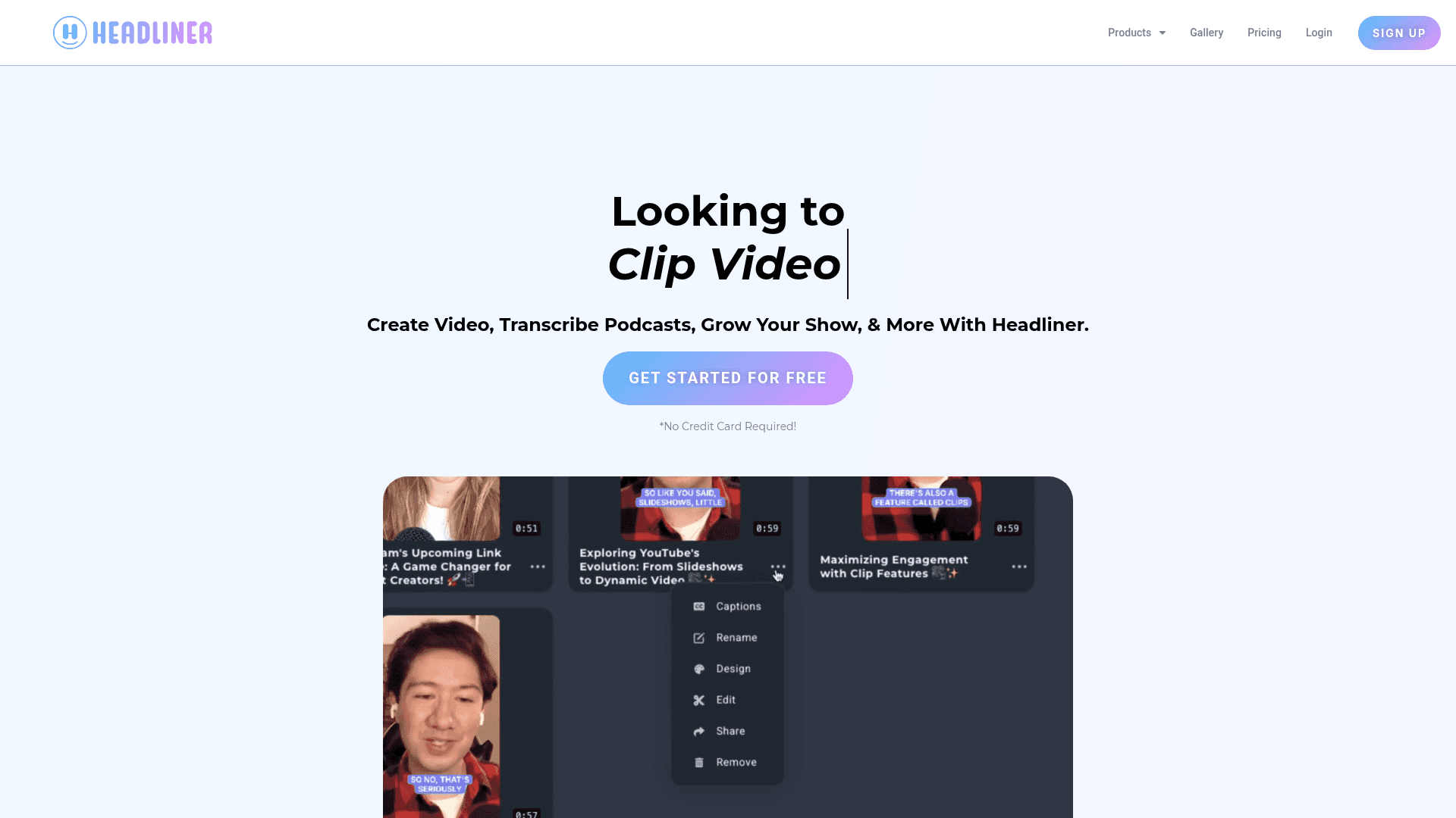Headliner homepage — audiogram and podcast video creation tool