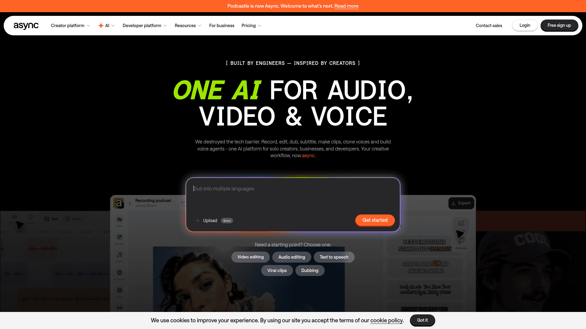 Podcastle homepage — AI-powered podcast creation platform