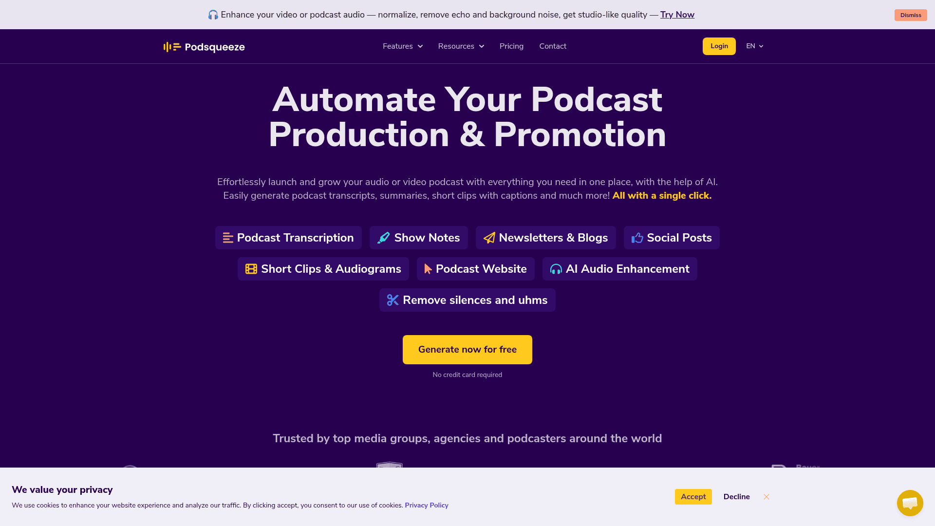 Podsqueeze homepage — AI-powered podcast content generation