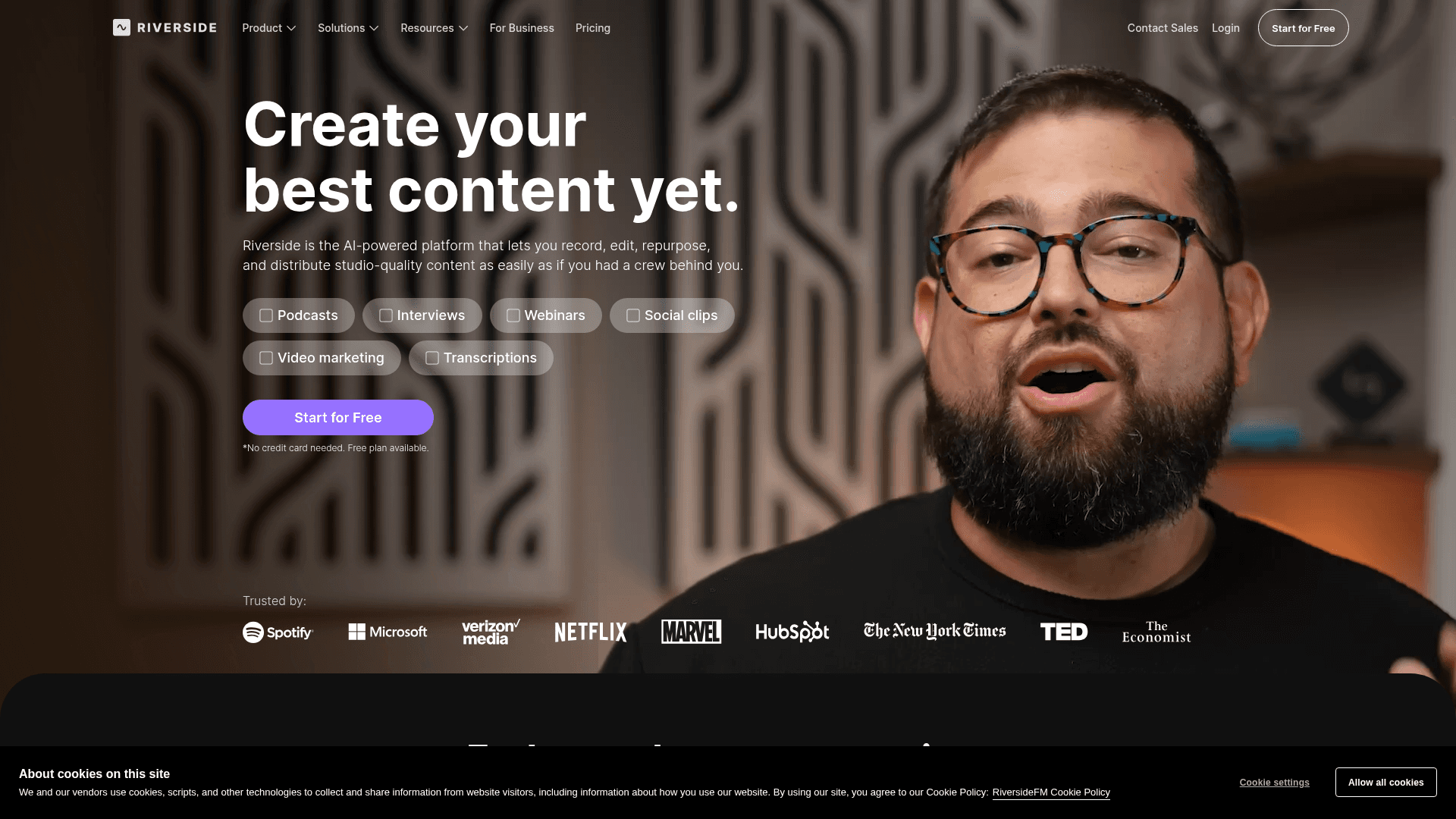 Riverside homepage — remote podcast and video recording platform